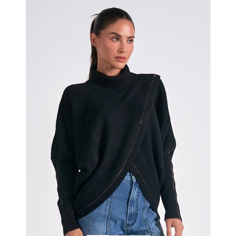 Elan Crossover Turtleneck Long Sleeve Sweater NWT Black Size‎ Small Soft Stretch